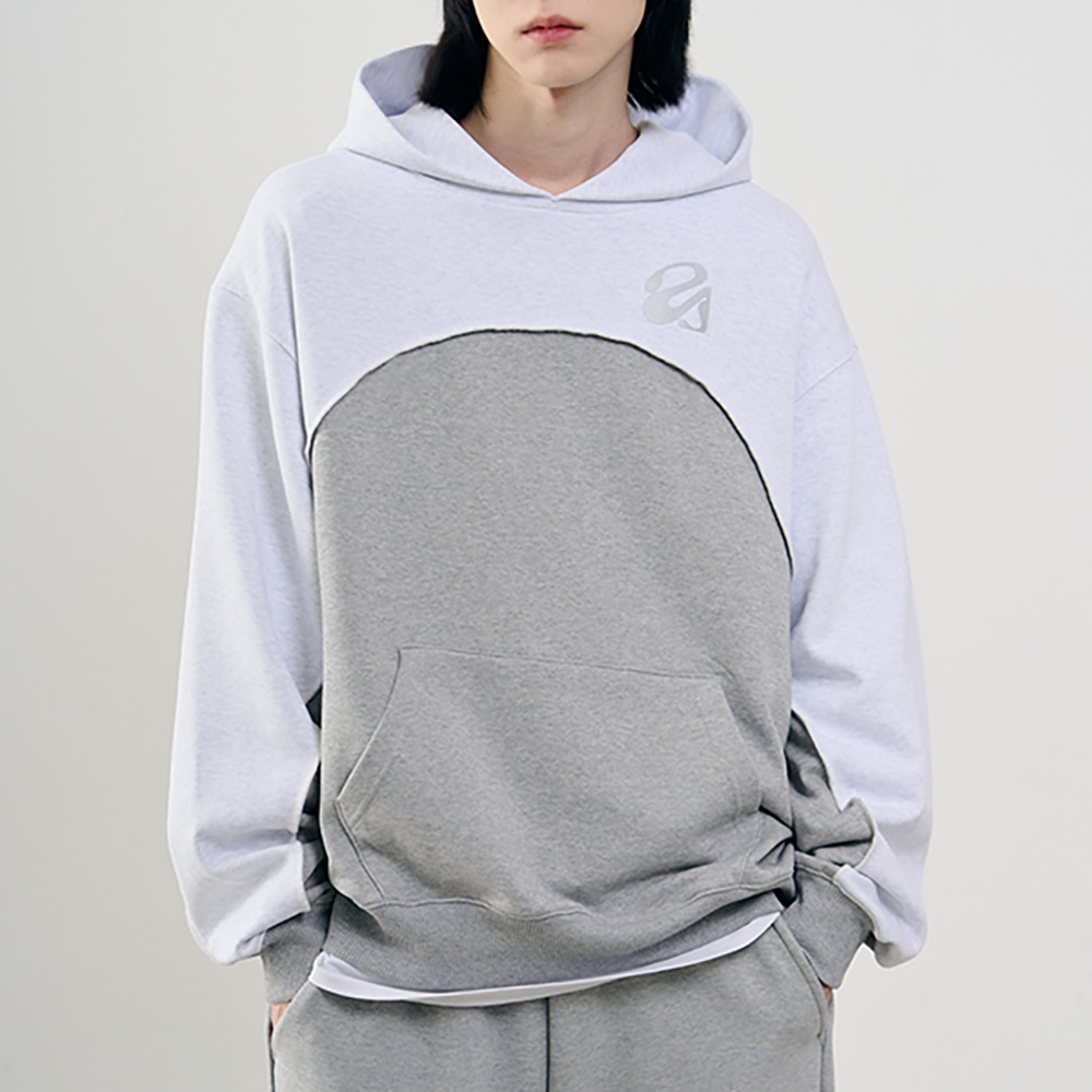 Comfy curved two tone hoodie [GRAY]