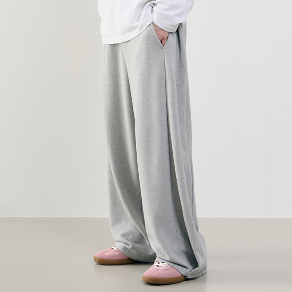 Comfy inverted pleat sweat pants [GRAY]